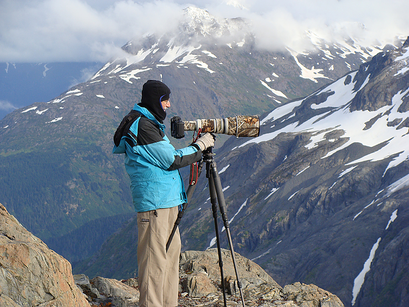 Kevin with his big lens, Kenai Fjords NP, Alaska, © 2008 Steve Stoltzfooss