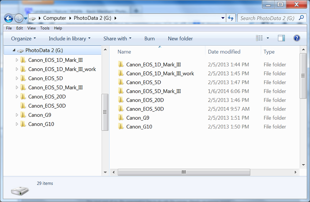 Camera folders in Windows Explorer