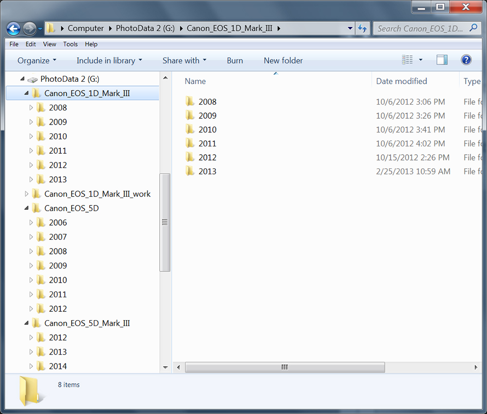 Camera & Year folders in Windows Explorer
